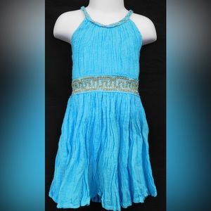 Toddler gold embroidered dress in blue